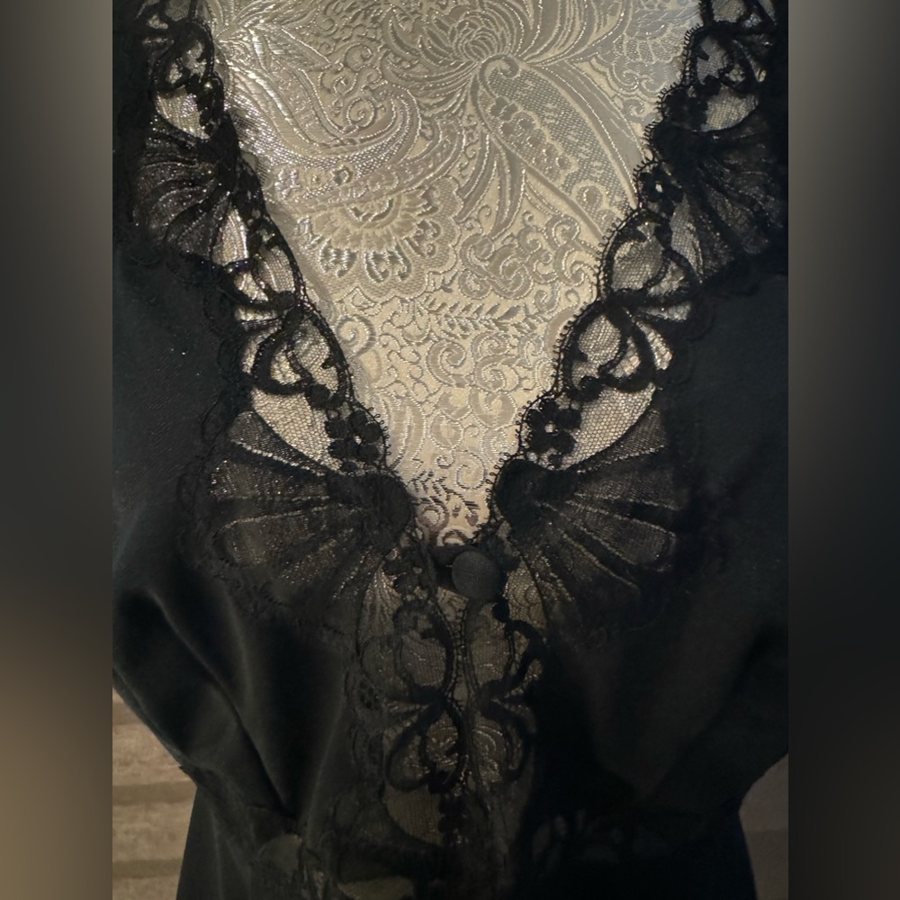 EMILIO PUCCI Black Lace Trimmed Negligee Set Nightgown Robe M - Picture 3 of 16